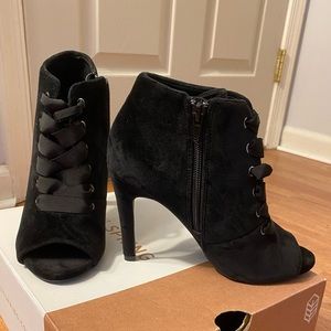 Brand new black velvet heel boots!